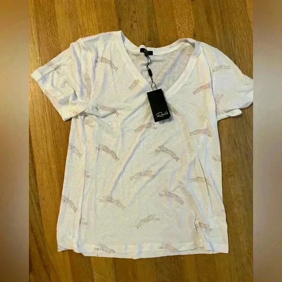NWT Rails Cara Linen Jersey V Neck Tee Shirt Golden Cheetah White M - Picture 6 of 8